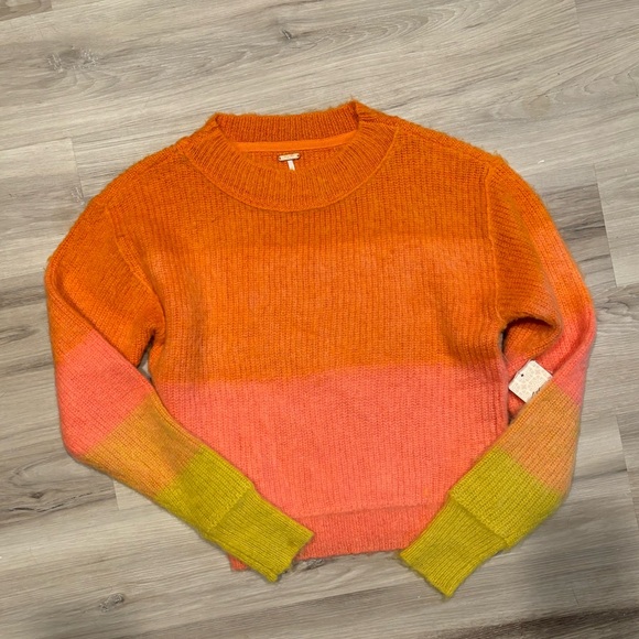 Free People Sweater Autumn Sky Combo Colorblock Top XS - Picture 4 of 7